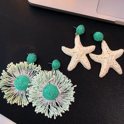 Straw Sunflower Starfish Earrings