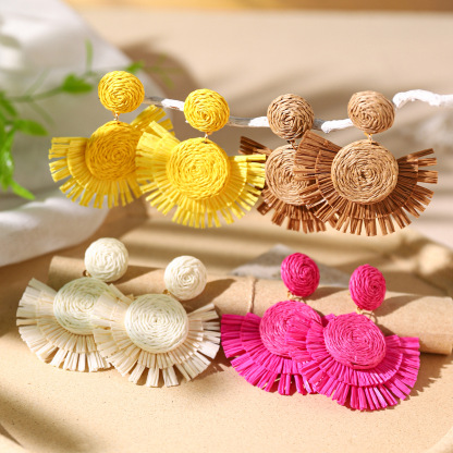 Bohemian Colorful Raffia Rattan Scalloped Earrings