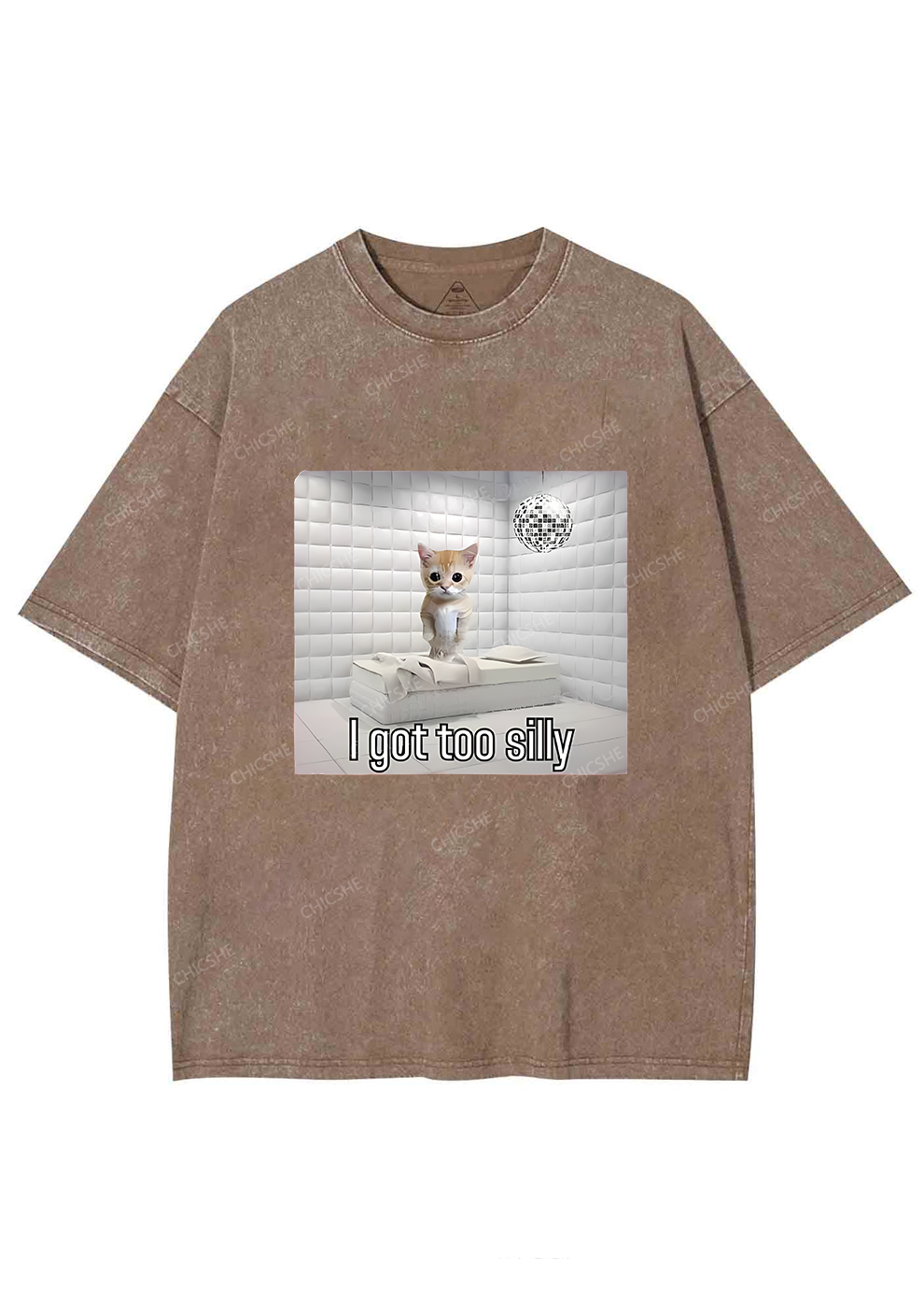 Silly Cat Y2K Washed Tee Chicshe
