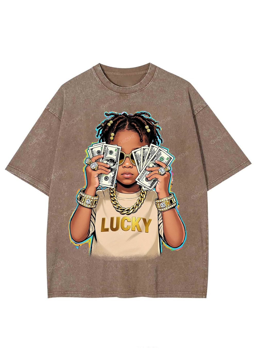 Chicshe Rich Boy Print Y2K Shirts Washed Tee