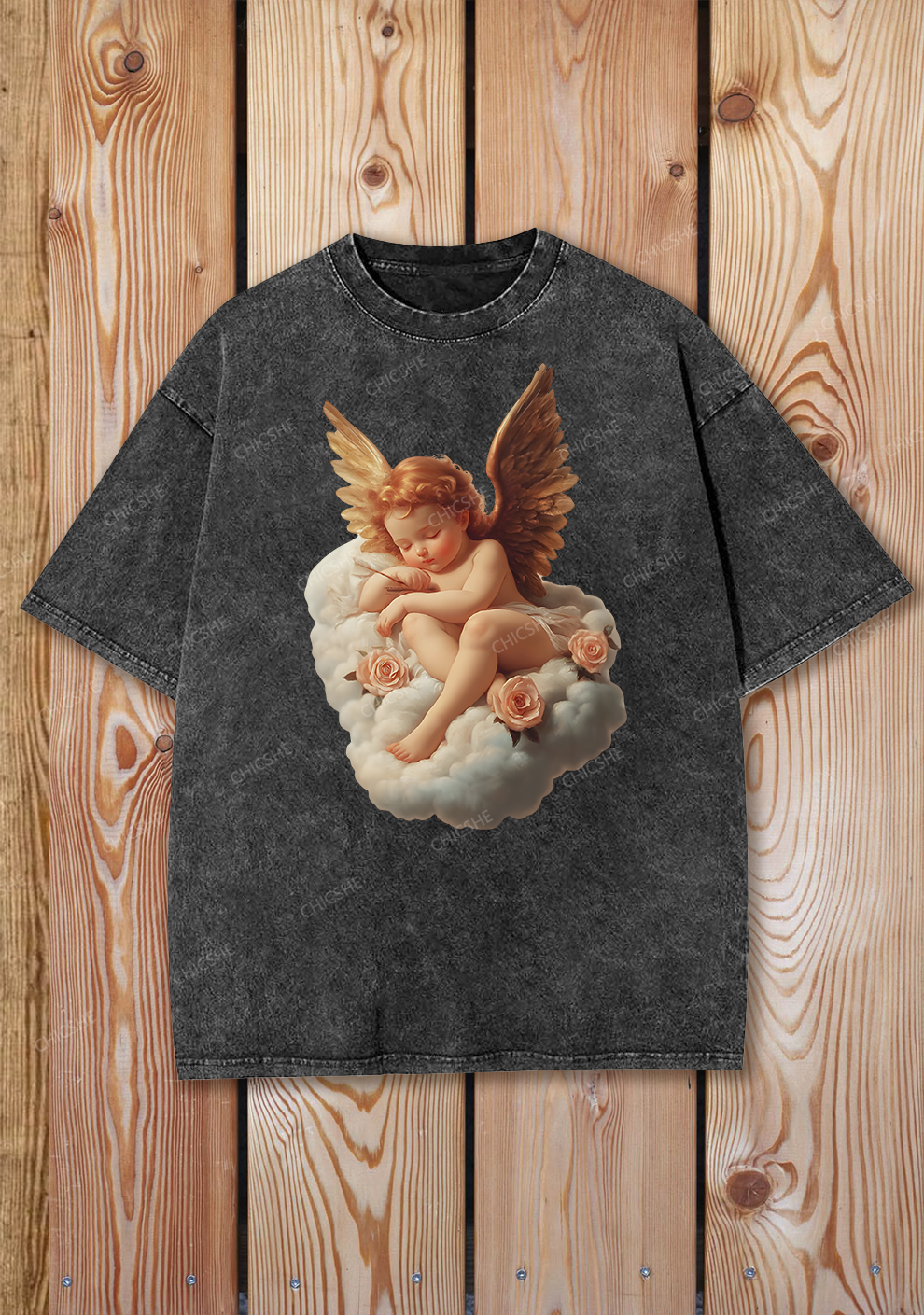 Chicshe Retro Cloud Angel Shirts Washed Tee