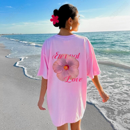 Pink Fuso Flowers Print T-Shirt