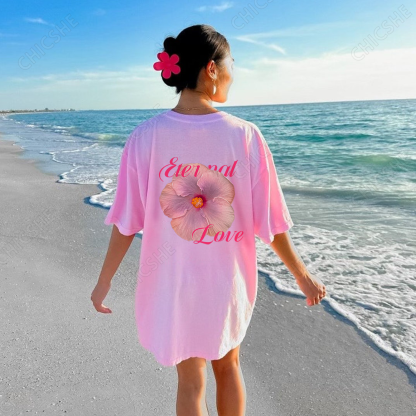 Pink Fuso Flowers Print T-Shirt