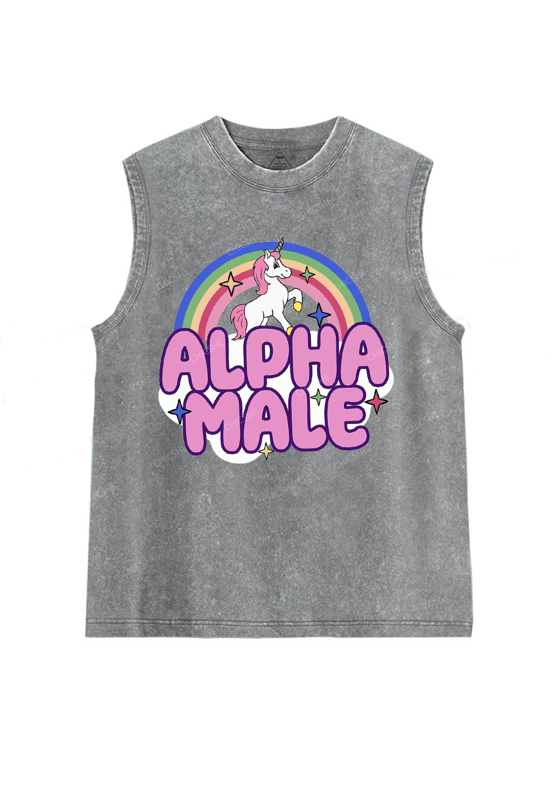 Rainbow Unicorn Alpha Male Y2K Washed Tank Chicshe