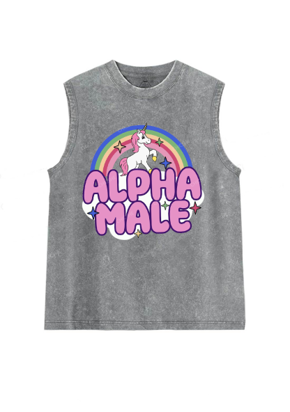 Rainbow Unicorn Alpha Male Y2K Washed Tank Chicshe