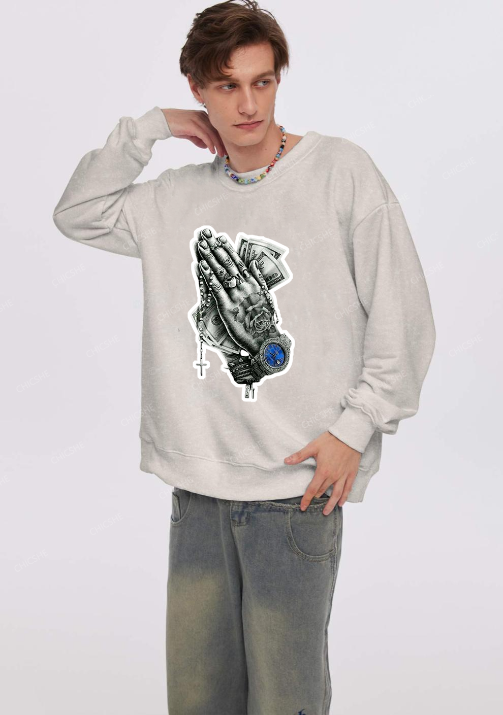 Chicshe Rich Hands Y2K Washed Sweatshirts 