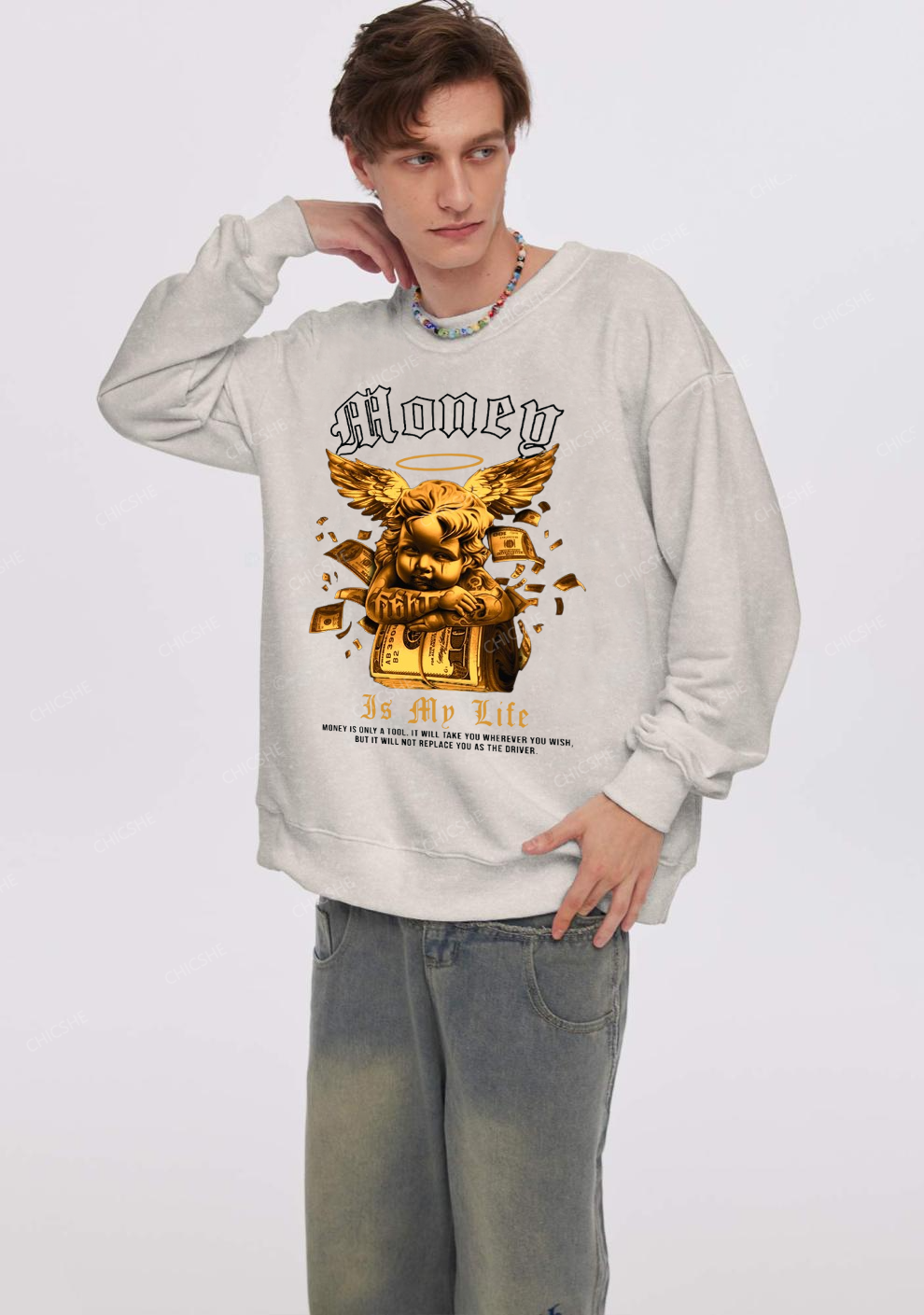 Chicshe Rich Angel Y2K Washed Sweatshirts 