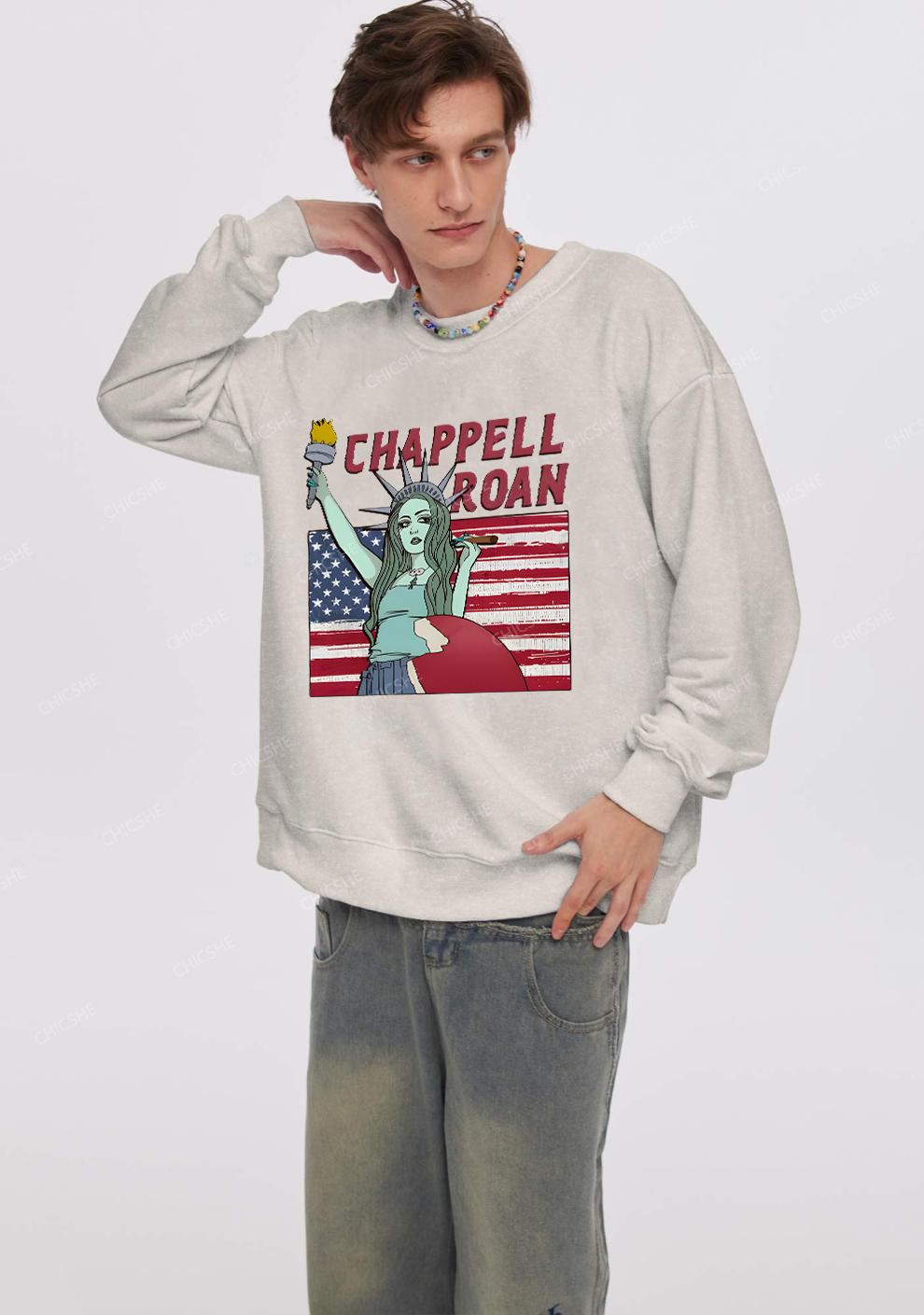 CR Statue Y2K Washed Sweatshirts Chicshe