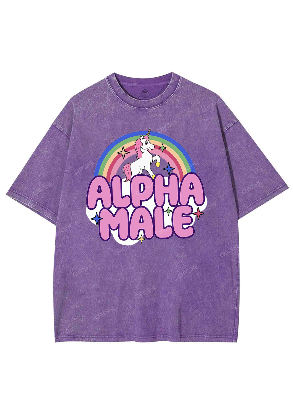 Rainbow Unicorn Alpha Male Y2K Washed Tee Chicshe