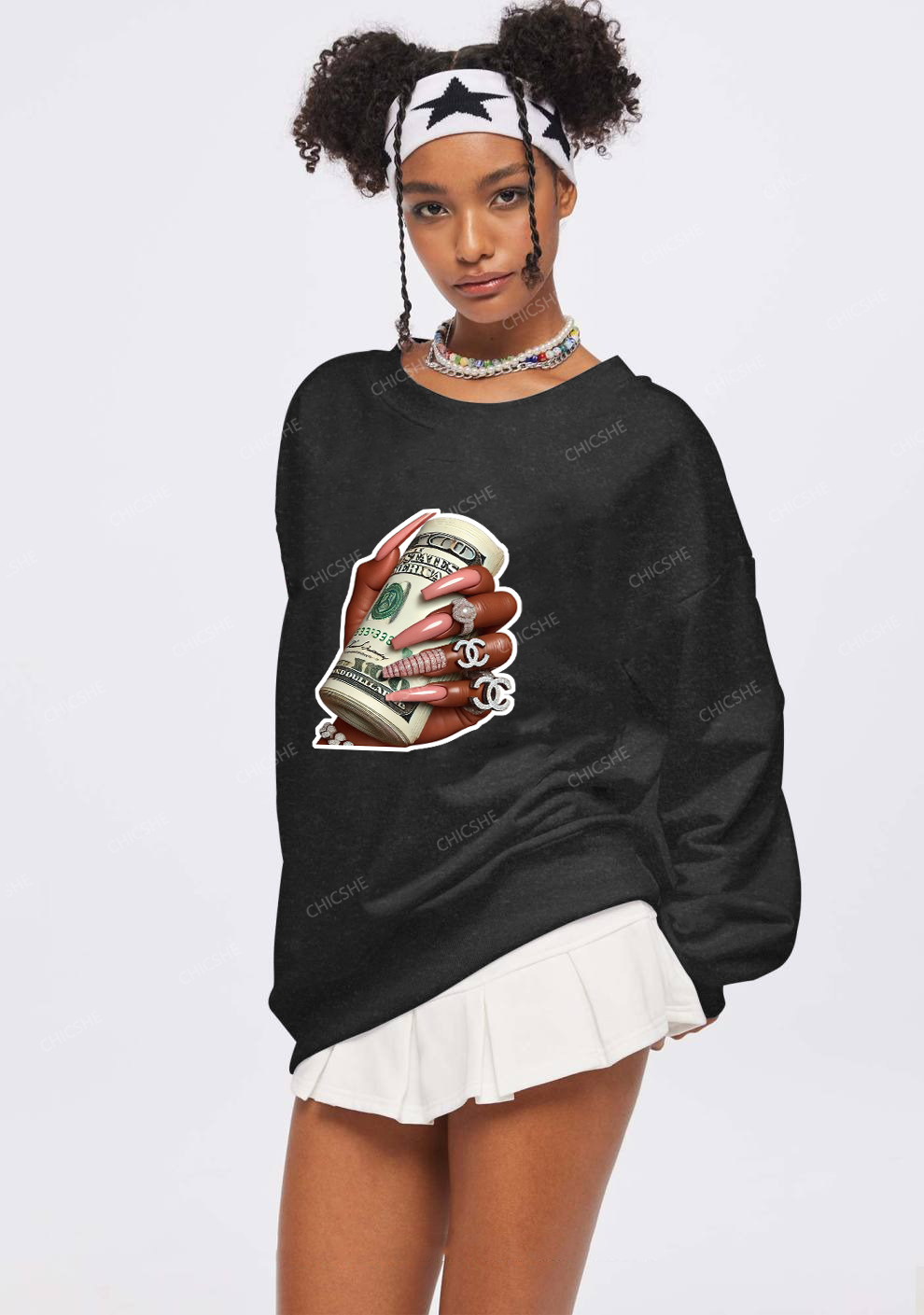 Chicshe A Rich Girl Y2K Washed Sweatshirts 
