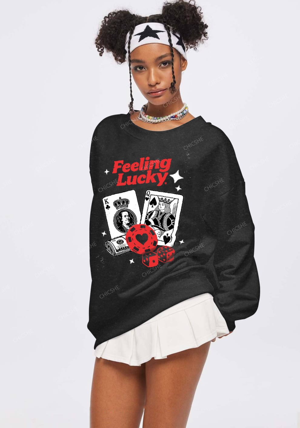 Chicshe Feeing Lucky Y2K Washed Sweatshirts 