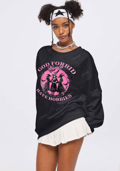 Chicshe Halloween God Forbid Women Hobbies Y2K Washed Sweatshirts 
