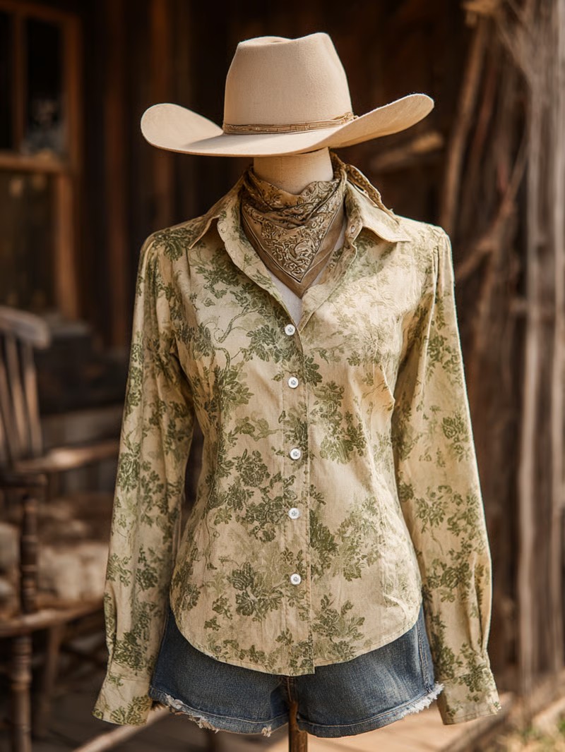 Women's Vintage Western Floral Long Sleeve Shirt