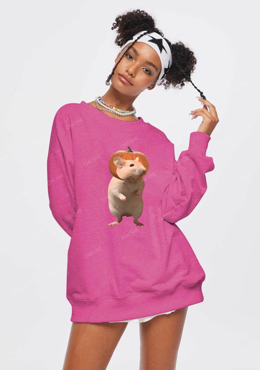 Chicshe Halloween Pumpkin Rat Y2K Washed Sweatshirts 