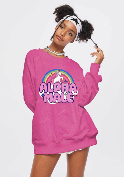Rainbow Unicorn Alpha Male Y2K Washed Sweatshirts Chicshe