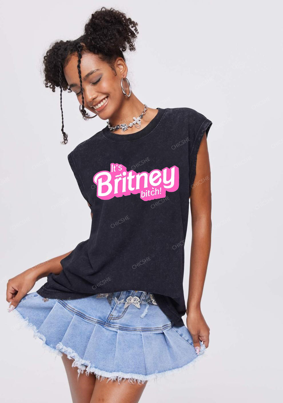 It's Britney Bixch Y2K Washed Tank Chicshe