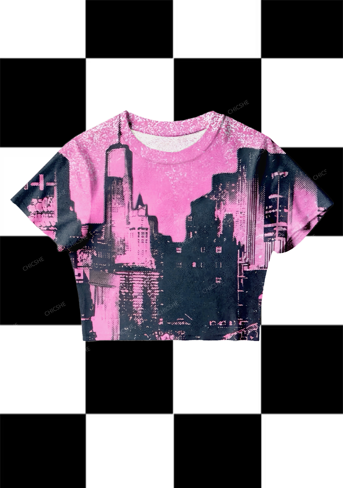 Chicshe Pink City Y2K Mesh Crop Top 