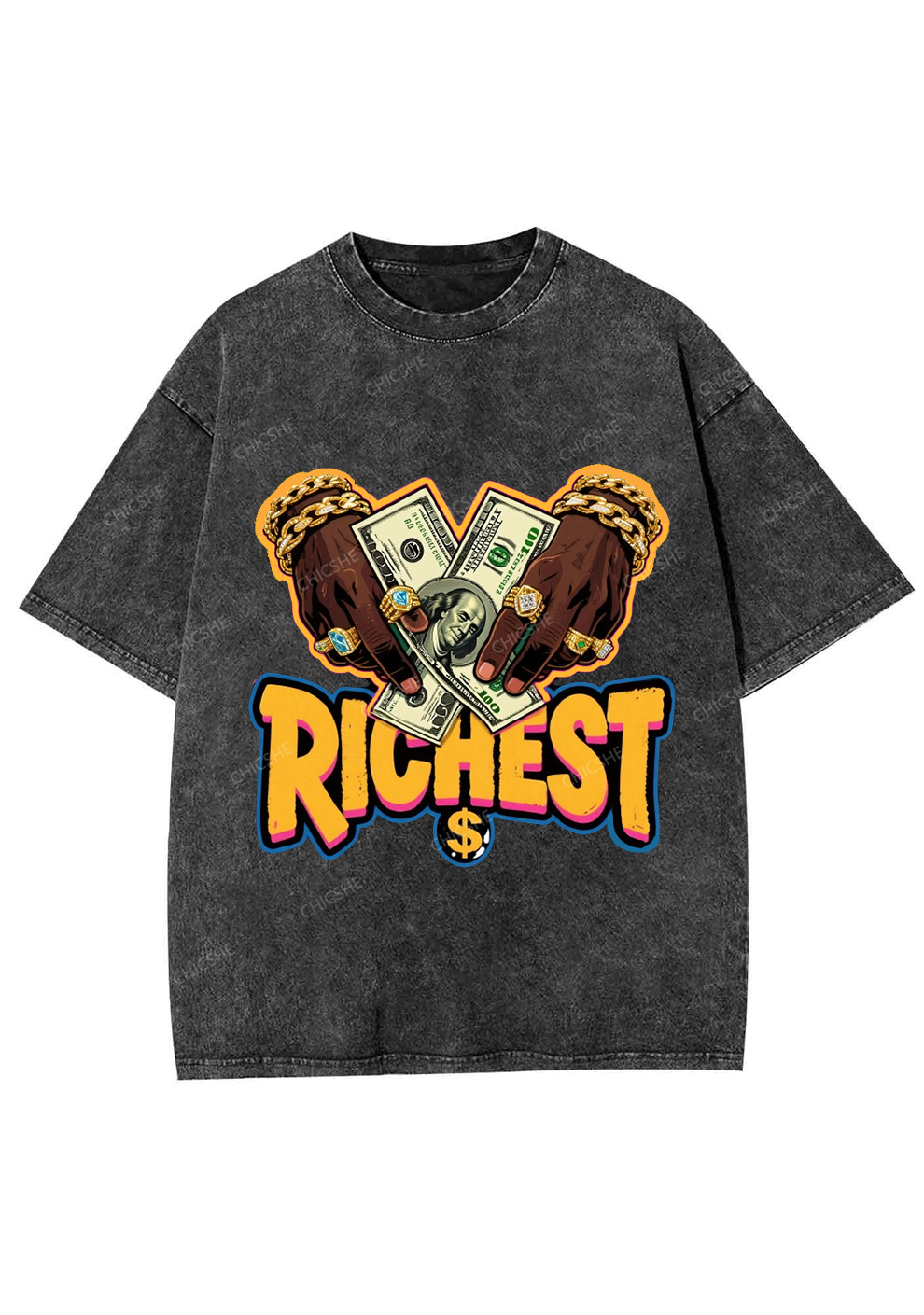 Chicshe The Richest Guy Print Y2K Shirts Washed Tee