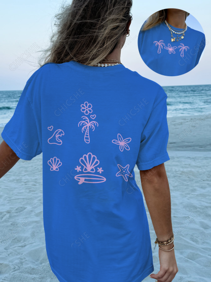 Pink Lines Ocean Pattern Print T-Shirt