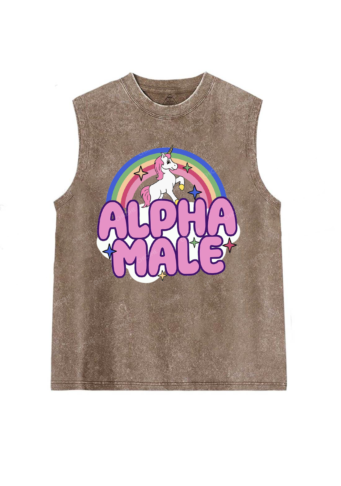 Rainbow Unicorn Alpha Male Y2K Washed Tank Chicshe