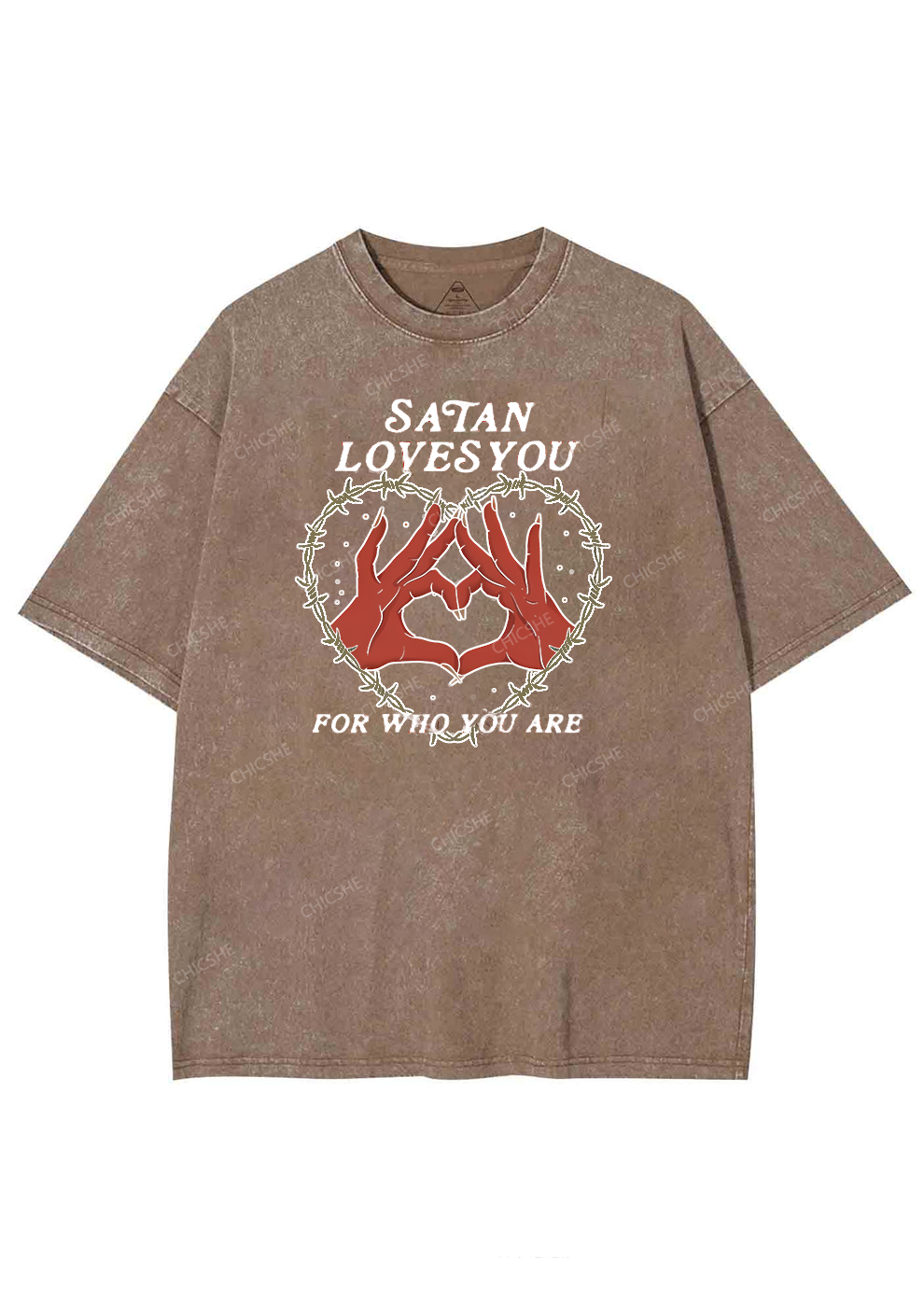 Satan Loves You Heart Halloween Y2K Washed Tee Chicshe
