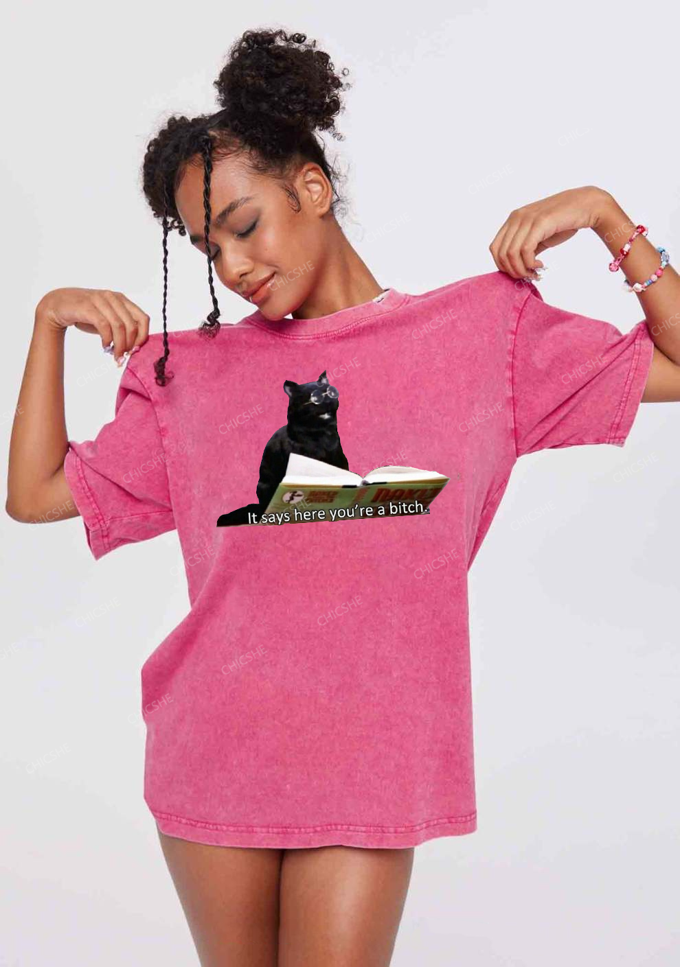 It Says Here You're A Bixxh Y2K Washed Tee Chicshe