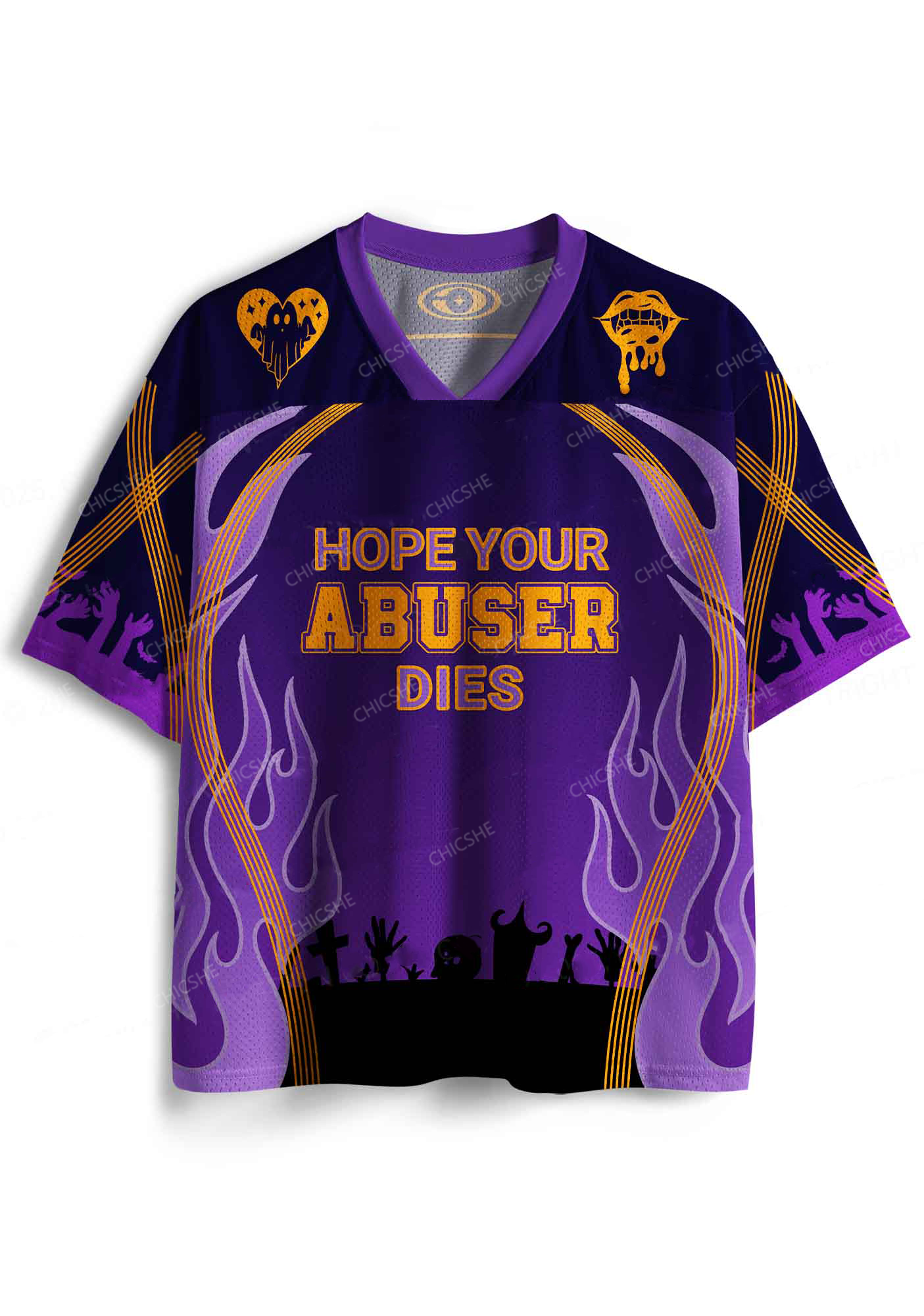 Custom Halloween Hope Your Abuser Dies Y2K Sport Jersey Shirts Cherryk