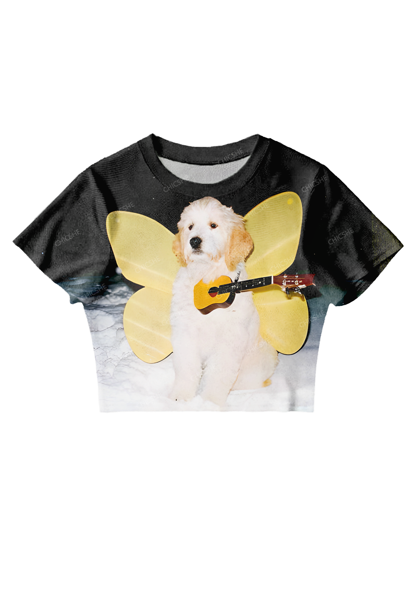 Chicshe Butterfly Fairy Dog Y2K Mesh Crop Top 