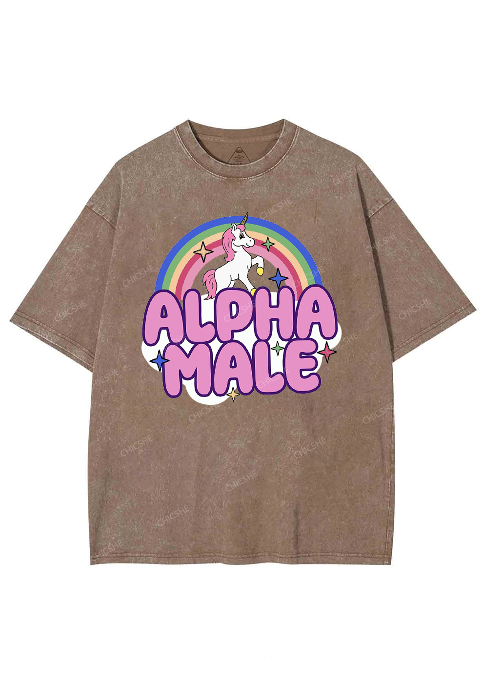 Rainbow Unicorn Alpha Male Y2K Washed Tee Chicshe
