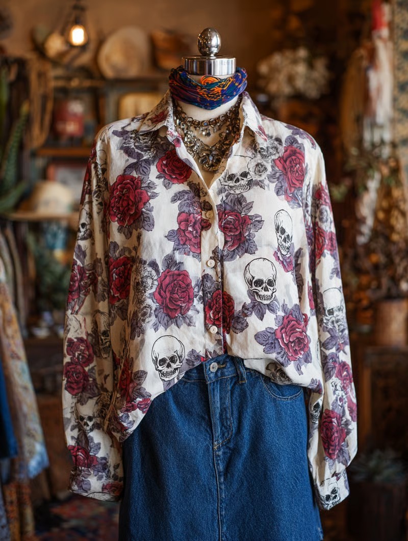 Women's Vintage Western Floral Long Sleeve Shirt