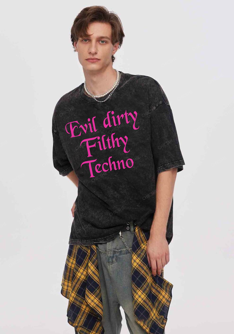 Evil Dirty Filthy Techno Y2K Shirts Washed Tee Chicshe