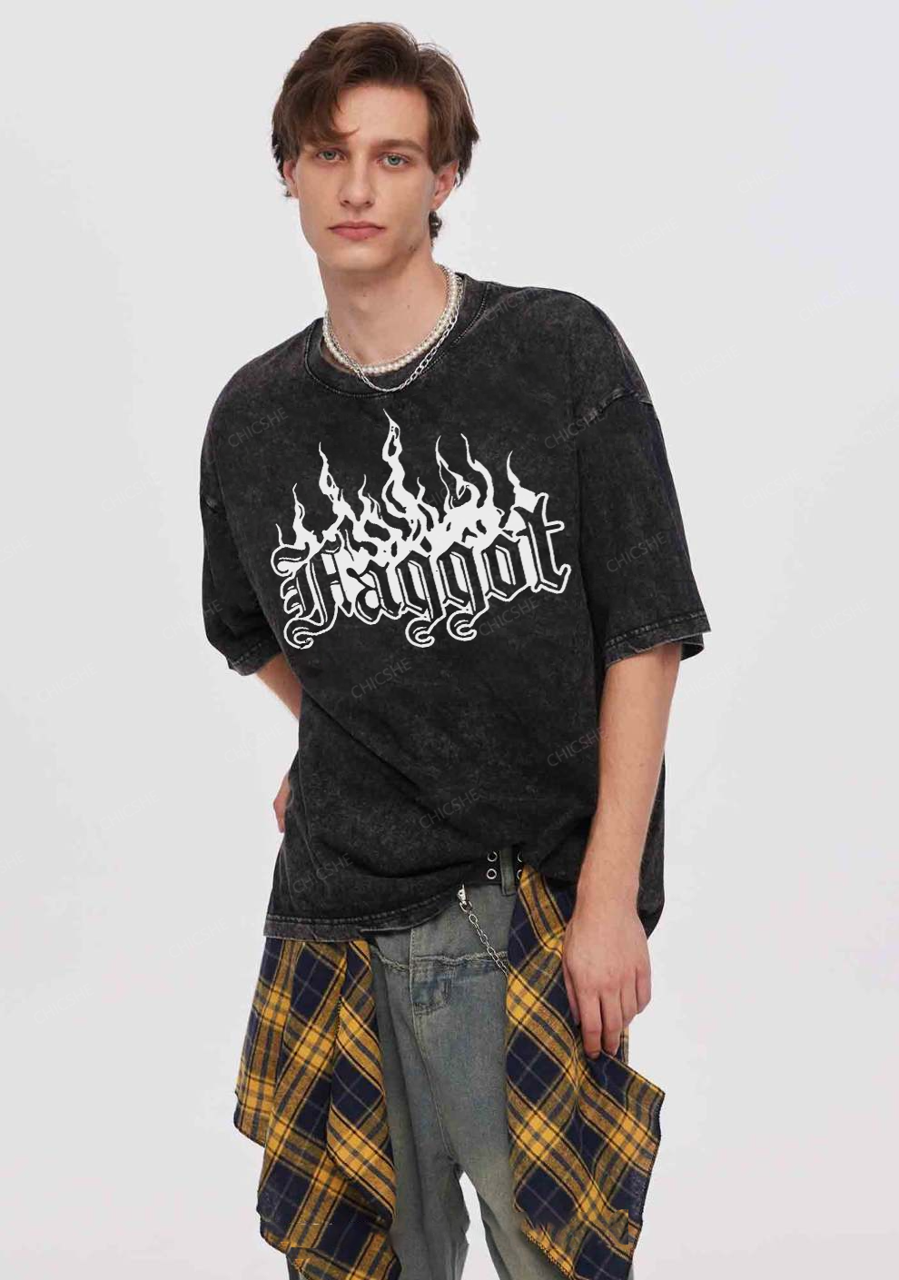 Halloween Goth Faggot Pride Y2K Shirts Washed Tee Chicshe