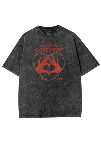 Satan Loves You Heart Halloween Y2K Washed Tee Chicshe