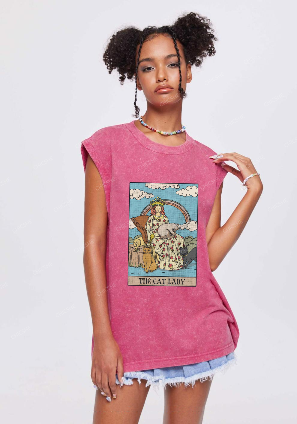 The Cat Lady Y2K Washed Tank Chicshe