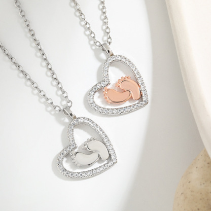 Baby Footprints Heart Footprint Necklace