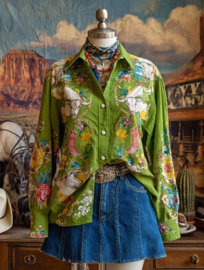Women's Vintage Western Floral Long Sleeve Shirt