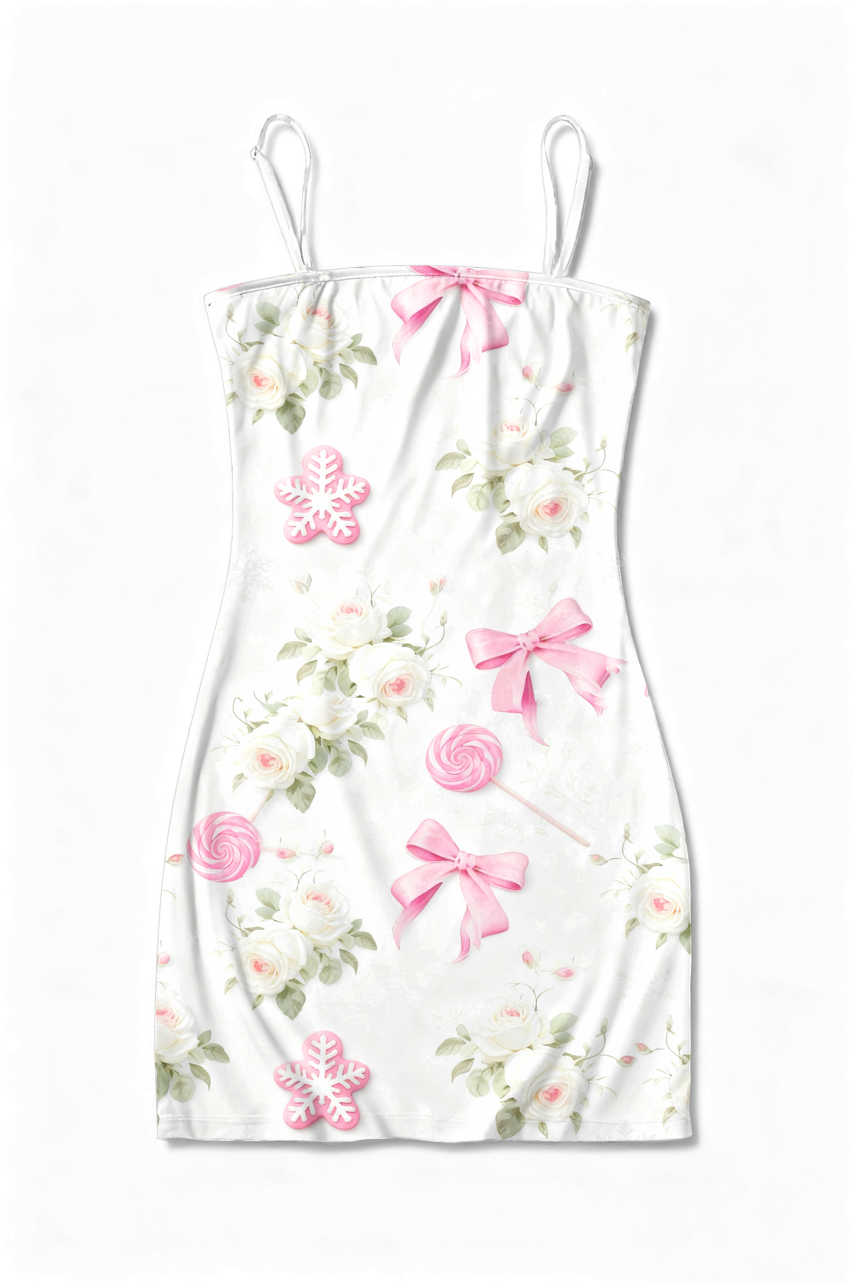 Chicshe White Roses And Bows Y2K Print Slip Dress  