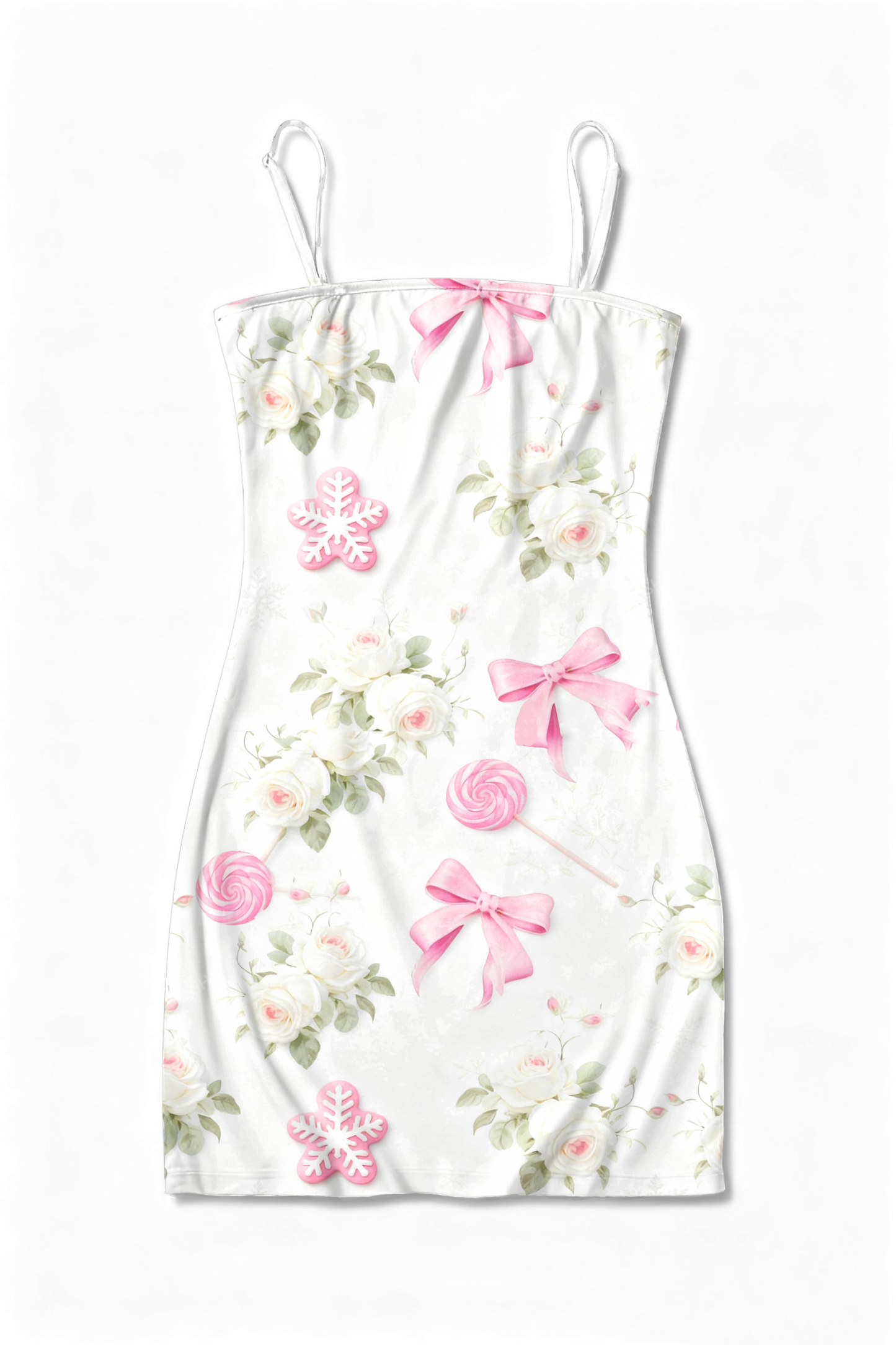 Chicshe White Roses And Bows Y2K Print Slip Dress  