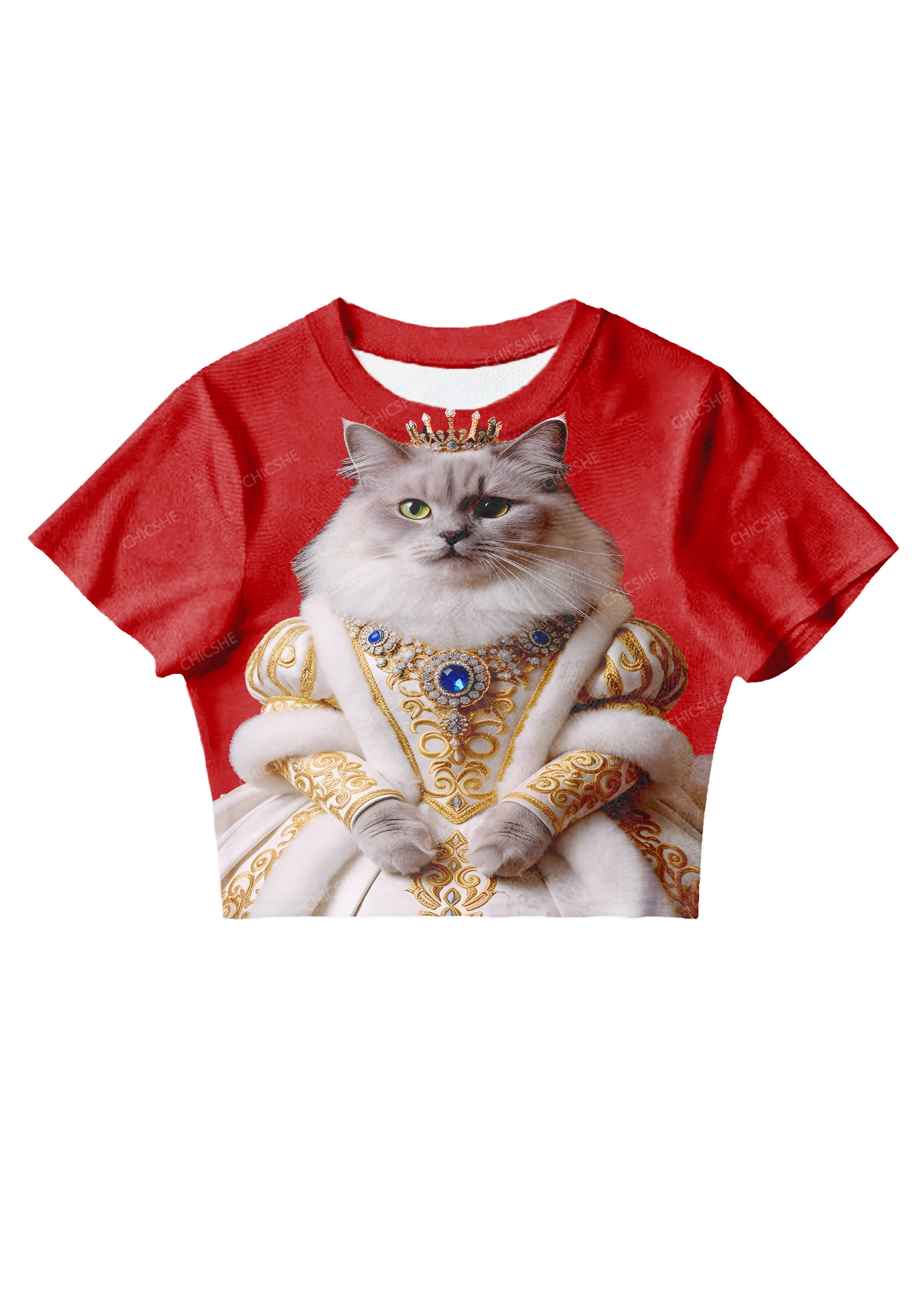 Chicshe Red Queen Cat Y2K Mesh Crop Top