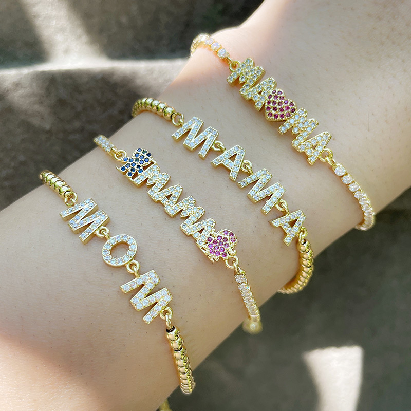 Creative Zircon-Inlaid Letter Mama Stitching Pull-Out Bracelet
