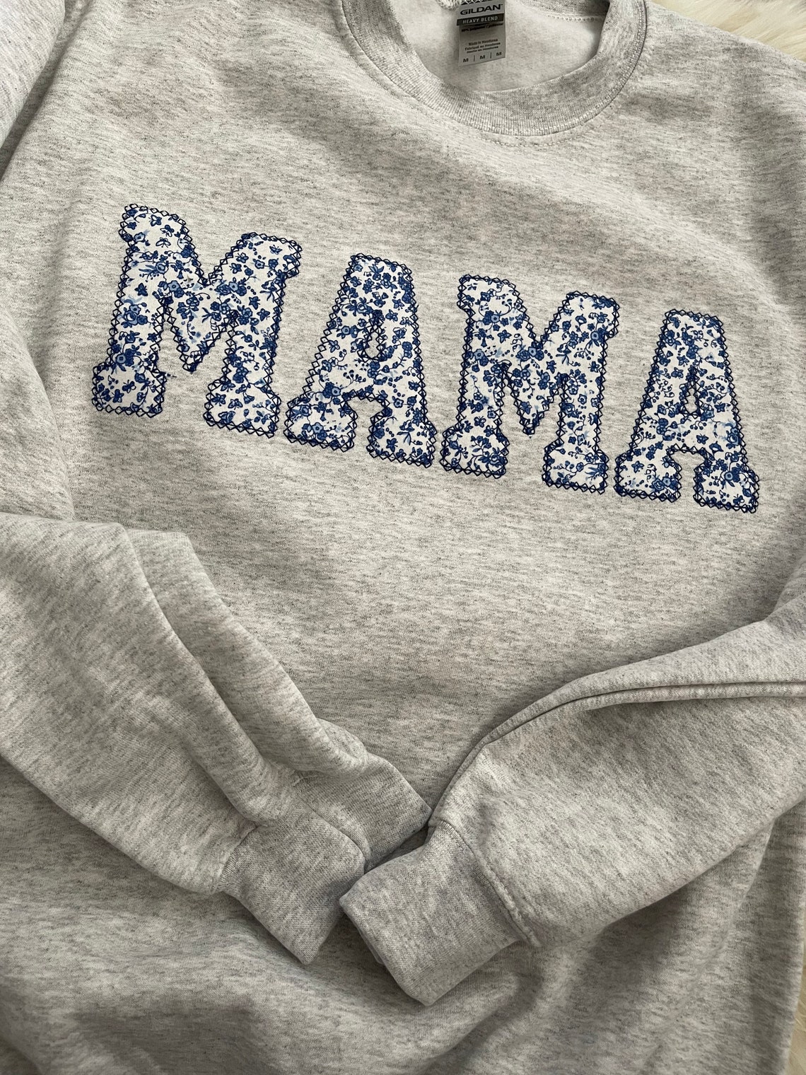 Mama Embroidered Blue Floral Applique Sweatshirt