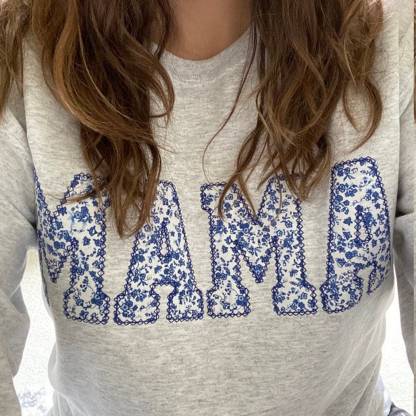 Mama Embroidered Blue Floral Applique Sweatshirt