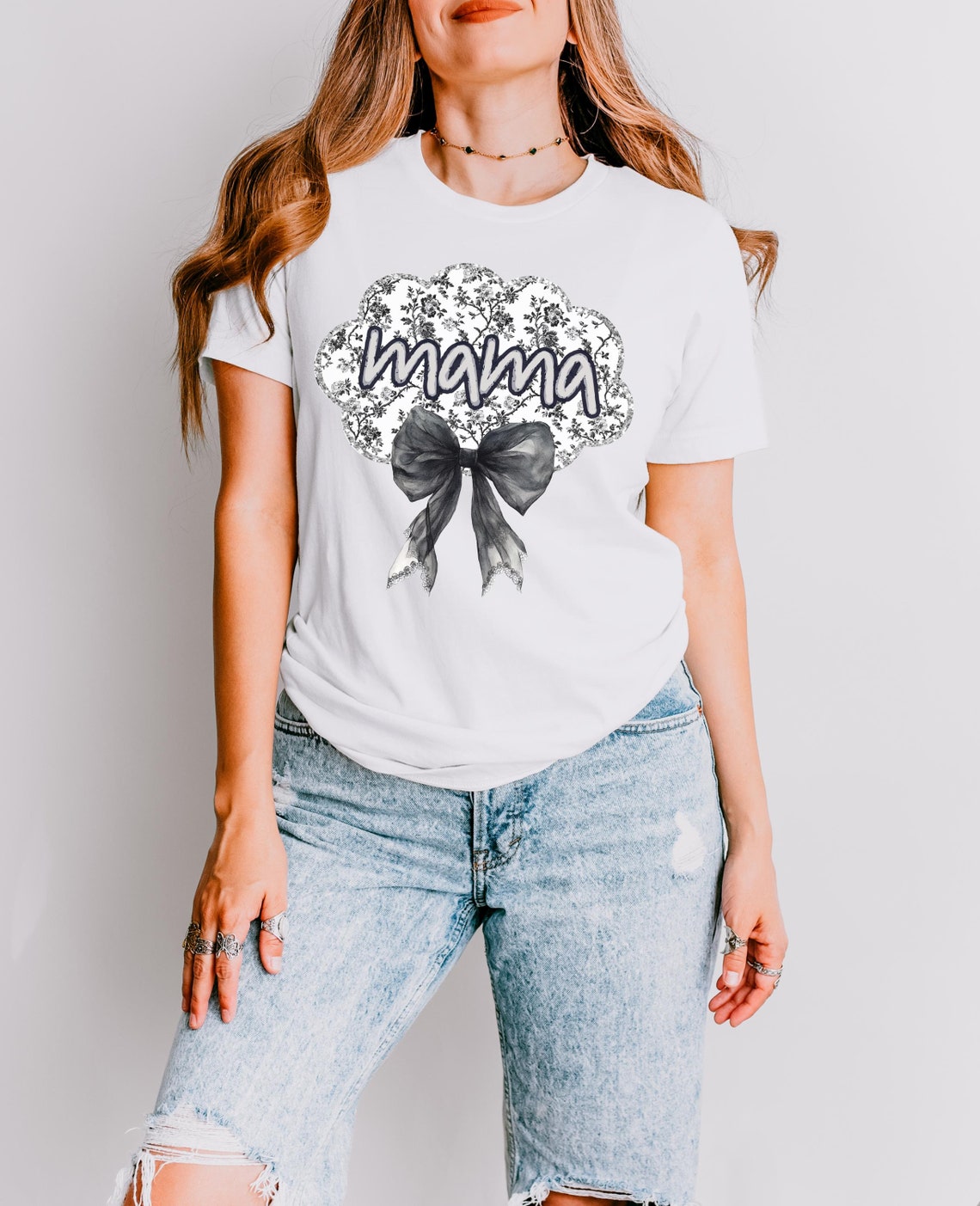 Black Toile Mom Tee