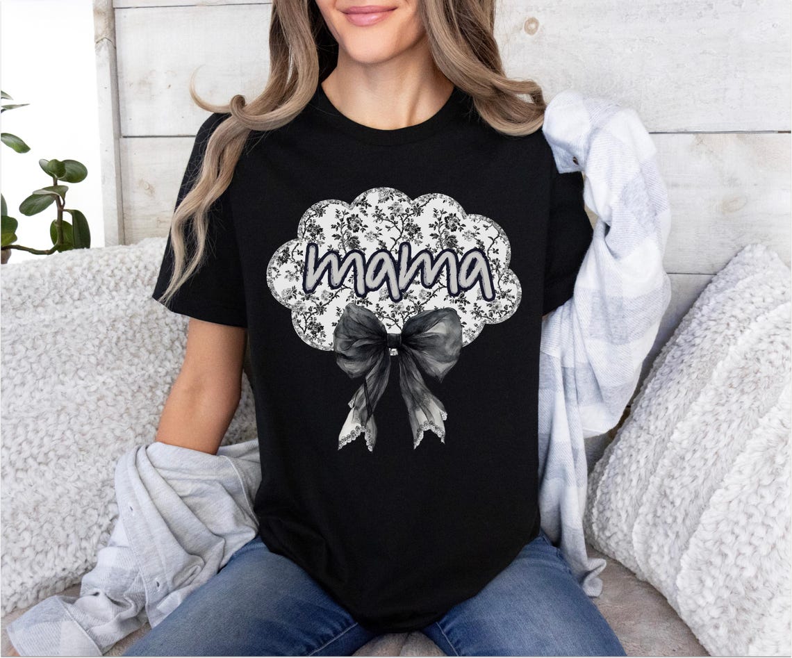 Black Toile Mom Tee