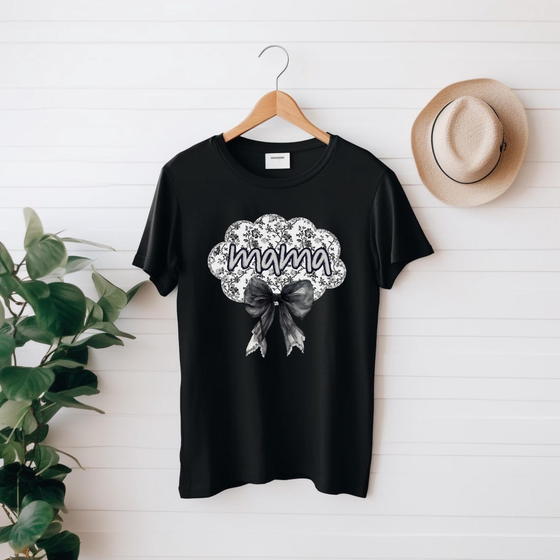 Black Toile Mom Tee