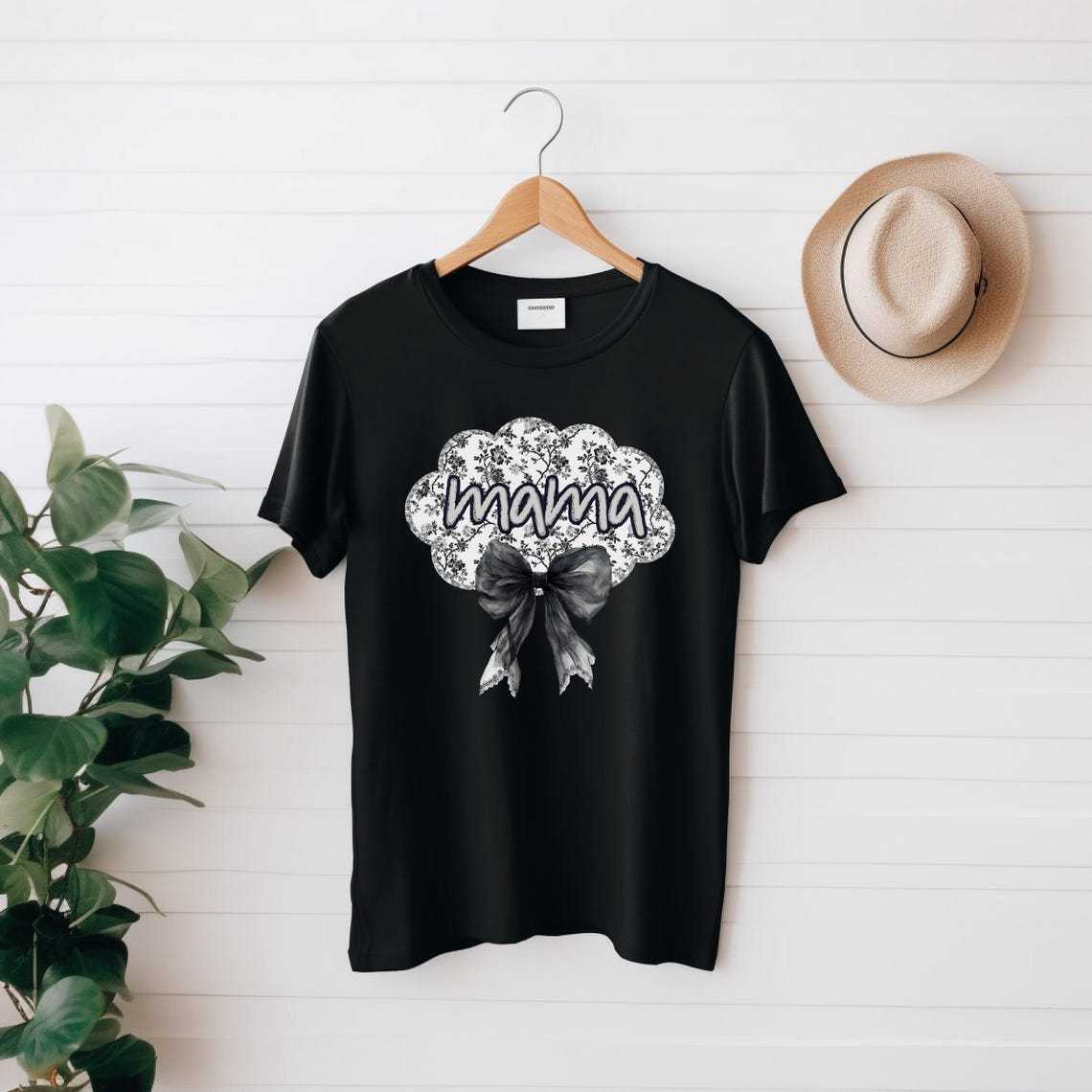 Black Toile Mom Tee
