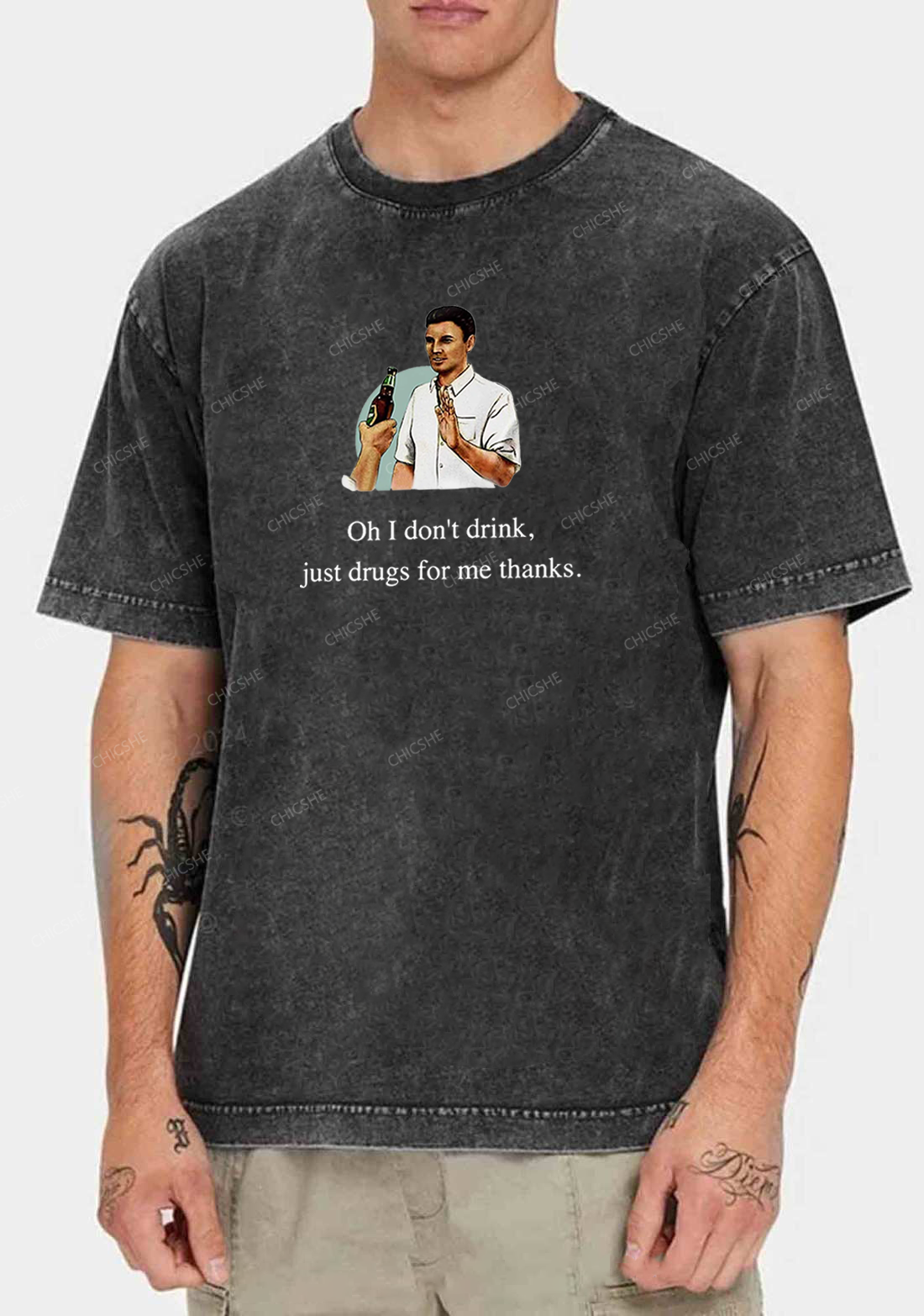 Oh I Don't Drink Y2K Washed Tee Chicshe