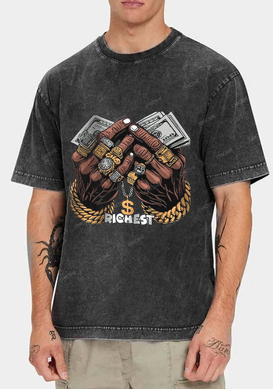 Chicshe Richest Print Y2K Shirts Washed Tee