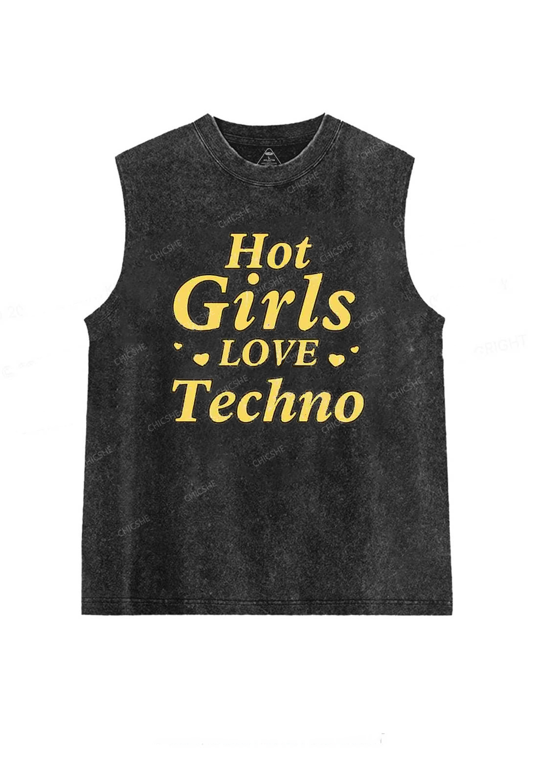 Hot Girls Love Techno Y2K Washed Tank Chicshe