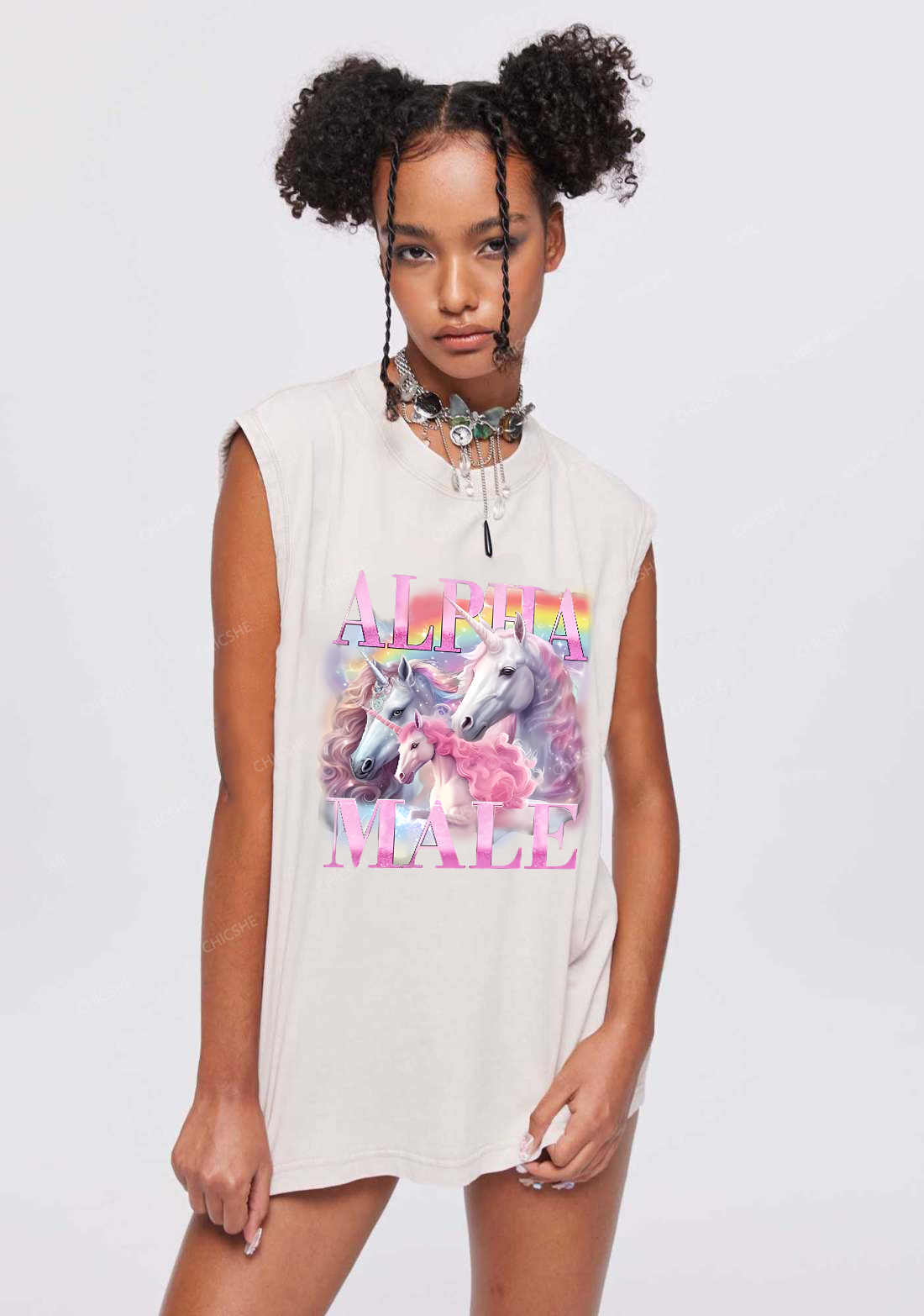 Pink Unicorn Alpha Male Y2K Washed Tank Chicshe